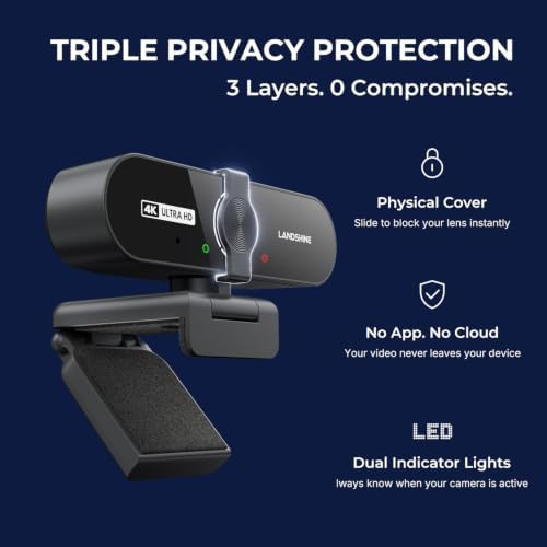 4K Webcam with Microphone, Triple Privacy Protection Computer Camera Calls - Image 2