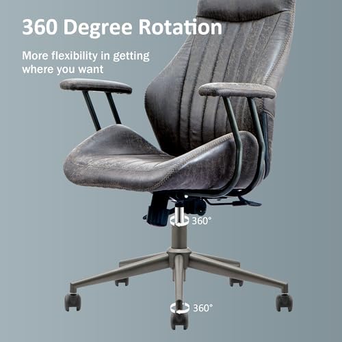 High Back Home Office Chair, Mid Century Vintage Executive Chair,Comfy Ergonomic Rolling Office Task Chair with Lumbar Support,Faux Leather Office Chair,Dark Gray - Image 5