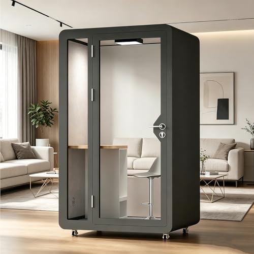 Soundproof Office Pod Booth, Quiet Meeting Pod with LED Lighting & Acoustic Panels, USB Ports, Portable Removable Telephone Booth for Private Phone Calling Reading Study(Black,150cm) by Unknown