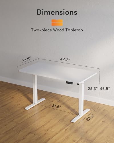 DESINO Standing Desk, 48 × 24 Inches Electric Height Adjustable, Sit and Stand Up, Computer Office Desk with Splice Board, White Frame/White TOP - Image 3