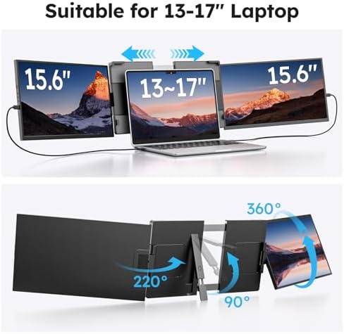 Dopesplay 15.6" Screen Extender for Laptop, FHD 1080P IPS Portable Monitor for Laptops, Triple Dual Laptop Extended Monitor Compatible with Windows, Mac, Android, Chrome 13-17 Inch Laptops - Image 7