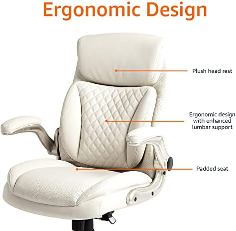 Amazon Basics Ergonomic Executive Office Desk Chair with Flip-up Armrests and Adjustable Height, Tilt and Lumbar Support, Cream Bonded Leather, 29.5"D x 28"W x 43"H (Previously AmazonCommercial brand) - Image 5