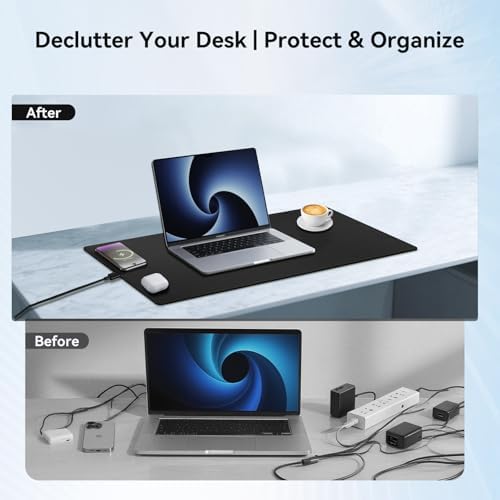 Wireless Charging Mouse Pad, 15W Fast Charge Magnetic Charger Desk Pad, Large Office Desk Mat (23.4"x15.6") with Ultra-Smooth Surface, Black Computer Mousepad for MacBook, PC, Laptop - Image 7