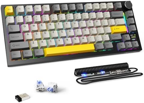 ATTACK SHARK X820 Ultra Wireless Mechanical Keyboard with TFT Smart Display&Knob,75% Bluetooth/2.4GHz/USB-C Wired Gaming Keyboard,Gasket-Mounted Linear Switch with Coiled Cable,for Win/Mac-Gray by MAMBASNAKE