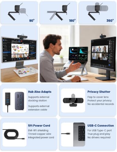RUWBY Pro HD 1080p/30fps Webcam, External USB-C Web Camera for PC/Laptop - Image 3