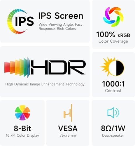 AYY Portable Monitor 18.5 Inch 100Hz 100% sRGB,1080P FHD IPS Large Portable Monitor with Kickstand,for Laptop HDMI HDR USB C Mac PC Xbox PS4/5 Switch - Image 5