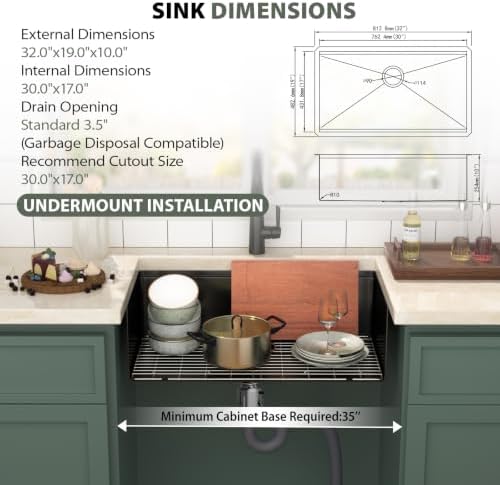 Mocoloo 32 Inch Matte Black Undermount Kitchen Sink Workstation - Image 4