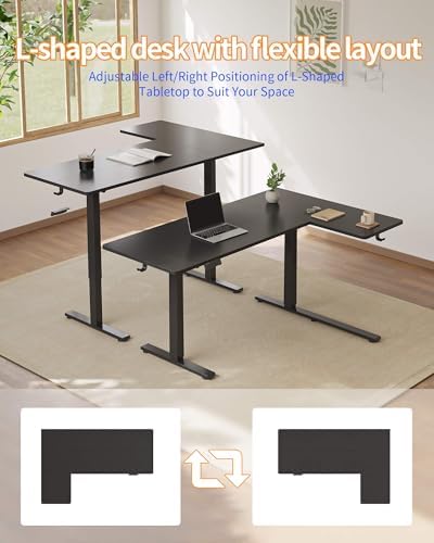 YIHAYO Reversiable L-Shaped Electric Standing Desk, 55 Inches Adjustable Height Corner Desk, Sit and Stand Up for Work Office Home, Computer Table with Splice Board, Black - Image 5