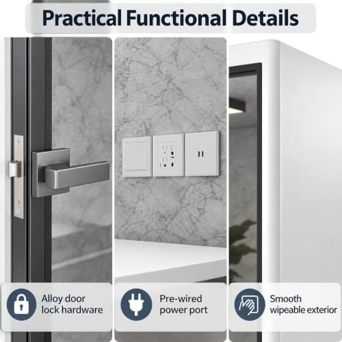 Soundproof Office Pod with 6 Person Glass Front (White) - Image 3