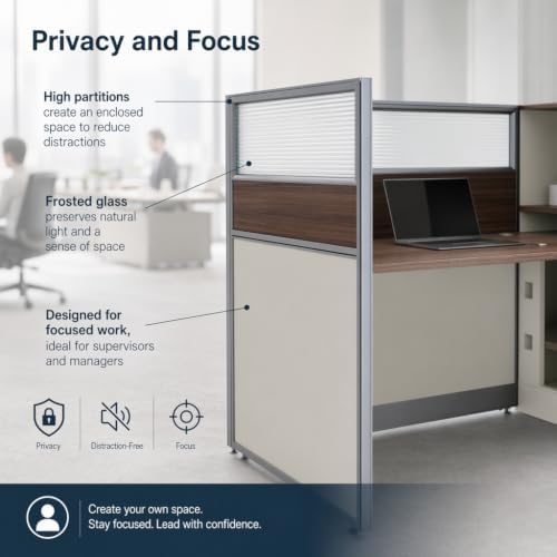 Office Cubicle Workstation Desk with Mute Privacy Panels & Cable Management, Computer Cubicles Desk for Home & Commercial Office Use, Walnut Finish - Image 4