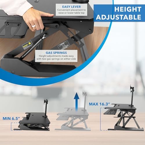 Mount-It! Standing Desk Converter Dual Monitor, 2 Screen Mounts Included, Height Adjustable Desk Riser in Black, Stand Up Desk Convertor Large 36" Wide, Sit Stand Convertor with Manual Lift Gas Spring - Image 6