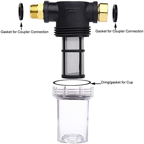 Sediment Filter Attachment Line Water Hose Filter with 100 mesh Stainless Mesh Screen,2Pcs O-Rings &2Pcs Gaskets,for Garden Hose Pressure Washer inlet RV Camping Car Wash Water Hose - Image 2