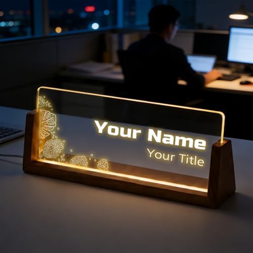 Custom Desk Name Plate,Light Up Acrylic Office Sign, Personalized Gift for Boss Coworker Teacher, Employee Appreciation Award, Home Office Decor by PersonalizedGifts