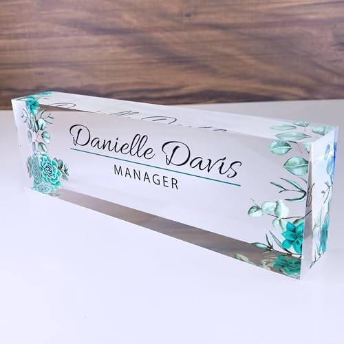 ARTBLOX Personalized Acrylic Desk Name Plate, Leaf V4 Design by Artblox
