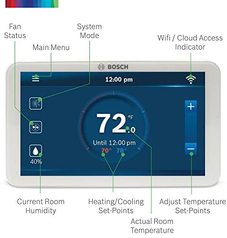 Bosch Large 5-Inch Full-Color Touch Screen Sleek Easy Setup Connected Control Smart Phone Wi-Fi Thermostat for 24V HVAC Systems with Bosch Connected Control App - Image 5