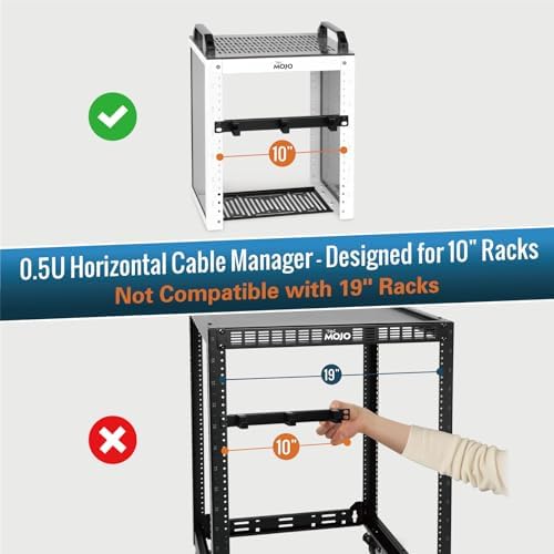 Tecmojo 2 Pack 0.5U Horizontal Cable Manager with 3 D-Rings, Metal Rackmount Cable Organizer for 10" Server Rack & Network Cabinet, Black - Image 2