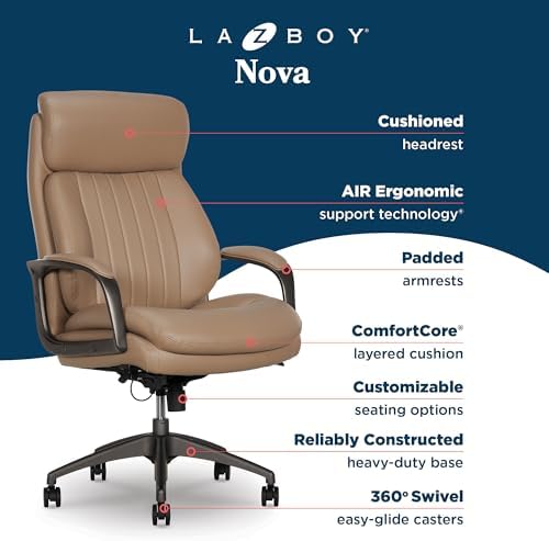 La-Z-Boy High-Back Ergonomic Office Chair, AIR Lumbar Support Leather Chair - Image 4