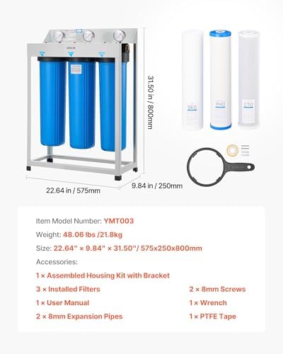 VEVOR Whole House Water Filter System, 3-Stage | Sediment, PHO, CTO | 4.5" x 20" Home Water Purifier Filter Reduce Chlorine, Bad Taste, Odor, Rust, Prevent Scale and Corrosion - Image 7