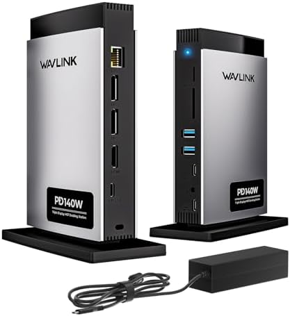 WAVLINK Laptop Docking Station 3 Monitors(Max Resolution: Single 8K or Triple 4K), 11-in-1 USB C Docking Station with 125W PD3.1 Pass-Through & Power Adapter, HDMI + 2* DP, for MacBook M1–M4 & Windows by WAVLINK%C2%AE