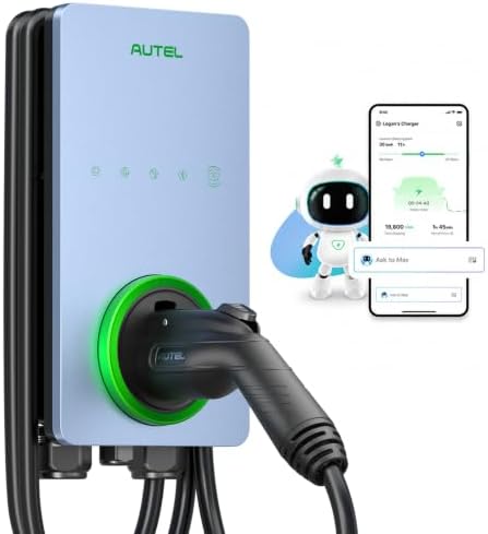 Autel Home Smart Electric Vehicle (EV) Charger up to 50Amp, 240V, Indoor/Outdoor Car Charging Station with Level 2, Wi-Fi and Bluetooth Enabled EVSE, Hardwired,25-Foot Cable,Sierra Blue by Autel