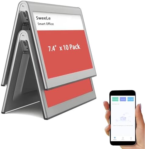 Editable Table Name Tent Digital Blank Place Name Card with Dual 7.4" ePaper Screen, Single Charge for Half A Year, 10 pack by EPD-ElectronicPaperDisplay