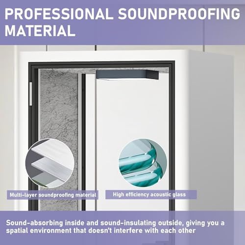 Office Pod Booth with Audio Privacy - Portable Soundproof Booth with White Modern Style,Phone Pod with Light,Ventilation,Socket for Study,Singing Room,Telephone Booth(39.37IN) - Image 4