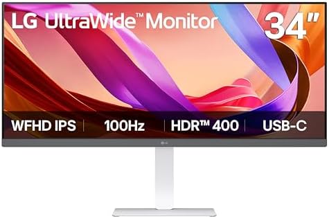 LG 34U530A-W 34-inch UltraWide WFHD (2560 x 1080) IPS Wide Computer Monitor, 100Hz, VESA DisplayHDR 400, HDMI, DisplayPort, USB Type-C, Tilt/Height/Swivel Stand, White by Unknown