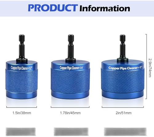 Copper Pipe Cleaner for Drill, 3 Sizes, 1/2, 3/4 and 1 in, 6 Spare Blades - Image 3