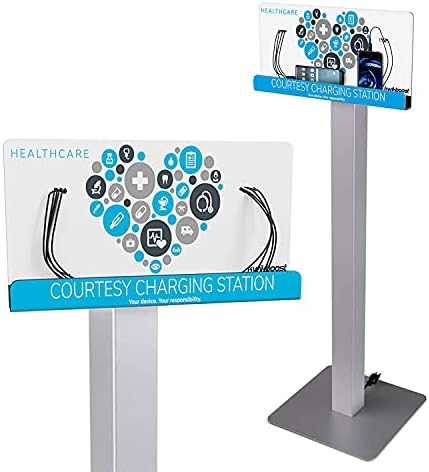 KwikBoost® Phone Charging Station Floor Stand, Healthcare Charging Kiosk with Lightning and USB-C Cables for Waiting Rooms Clinics Offices by KwikBoost