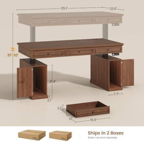 SEDETA 55.1" Farmhouse Executive Electric Standing Desk with 3 Drawers - Image 2