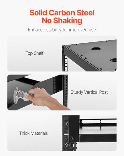 VEVOR 12U Open Frame Network Rack, 23 in Depth, Wall Mounted or Floor Standing Server Rack, Heavy Duty 4 Post, with Vented Shelves & Mounting Hardware, Holds All Your Networking IT Equipment AV Gear - Image 3