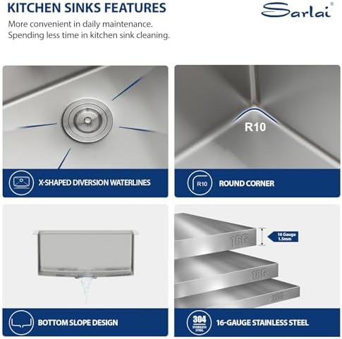 Sarlai 21 Undermount Kitchen Sink - 21"x18" Undermount Bar Sink with Faucet Ledge Workstation Under Mount Outdoor Single Bowl 16 Gauge Stainless Steel RV Bar Prep Sinks Small Kitchen Basin - Image 7