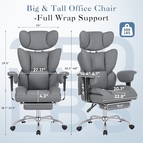 DUMOS Big and Tall Home Office Desk Chair, Executive Chair with Footrest - Image 3