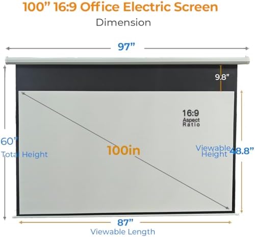 100 Inch Motorized Projector Screen with RF Remote, 16:9 HD, Silver Case - Image 2