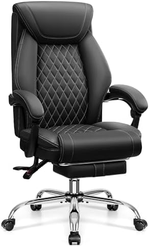 Office Chair, Executive Leather Office Chairs with Rocking Function, Big and Tall Ergonomic Computer Chair with Lumbar Support Flip-Up Armrests, Comfortable Gaming Chairs for Home Office by Bestglory