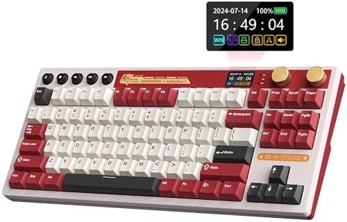 RK ROYAL KLUDGE M87 Wireless Gaming Keyboard with Screen & Dual Knobs, Red by RKROYALKLUDGE