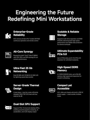 MINISFORUM MS-02 Ultra Workstation Core Ultra 9 285HX(24C/24T) 32GB RAM 1TB SSD Mini PC, HDMI|USB4|2xUSB4 V2 Output, 4xDDR5 SODIMM Slot, 4xSSD Slot, 2x25G SFP+, 1x10G RJ45, 1x2.5G RJ45 Port, WiFi7 PC - Image 3