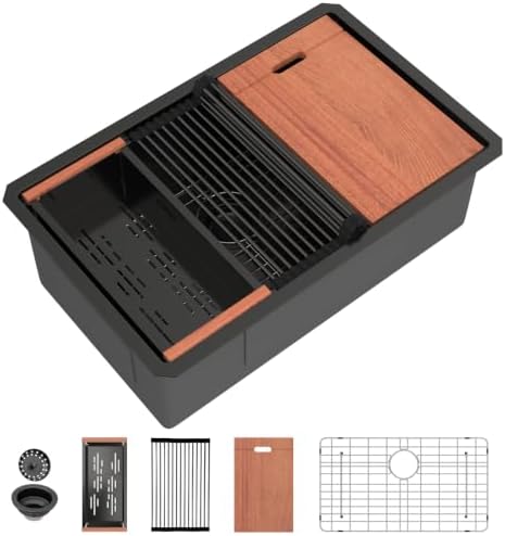 Mocoloo 30 Inch Matte Black Undermount Kitchen Sink Workstation by MocolooHome