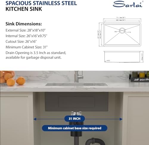 Sarlai 28 Undermount Sink Black Stainless 28"x18" Kitchen Sink Workstation - Image 6