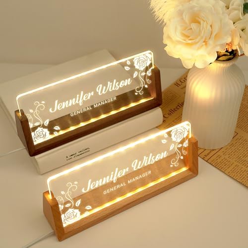 Desk Name Plate Personalized, Custom Acrylic Name Plate for Desk, Office Decor for Women Men, Appreciation Gifts for Coworkers Boss Teacher - Light-Up Name Plaque - Image 2