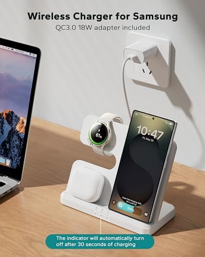 Wireless Charging Station for Samsung, 3 in 1 Charger Stand for Galaxy S25 Ultra/S24/S23/Z Fold, Phone and Watch Charging Dock for Samsung Watch Galaxy 8/7/6/5, Galaxy Buds 3/2/Pro - Image 3