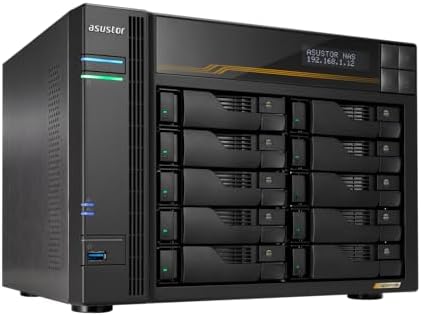 Asustor Lockerstor 10 Gen3 AS6810T 10 Bay NAS, AMD Ryzen V3C14 Quad-Core, 16GB ECC DDR5 RAM, Dual 10GbE + Dual 5GbE, 4 M.2 NVMe SSD Slots, USB4 40Gbps, Enterprise Grade for Enthusiasts(Diskless) by Asustor