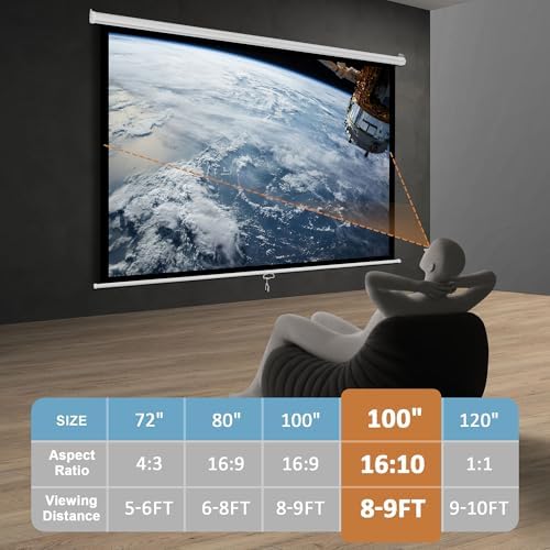 SUPER DEAL 100'' 16:10 HD Projection Screen Foldable Anti-Crease Portable Projector Movie Screen Manual Pull Down for Home Theater Presentation Education Outdoor Indoor Public Display, White - Image 2