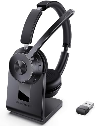 Wireless Headset with Mic for Work, Bluetooth Headset with Noise Cancelling by Soothielec