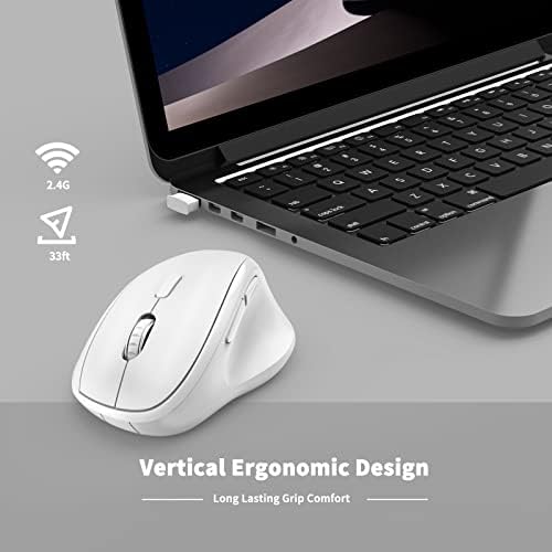 Ergonomic Wireless Mouse 2025 New Updated Smaller with USB-A Receiver for PC Computer, Laptop and Desktop, Ergo Mouse Vertical with Silent Clicks Long Battery Life, Up to 1600 DPI, White - Image 4