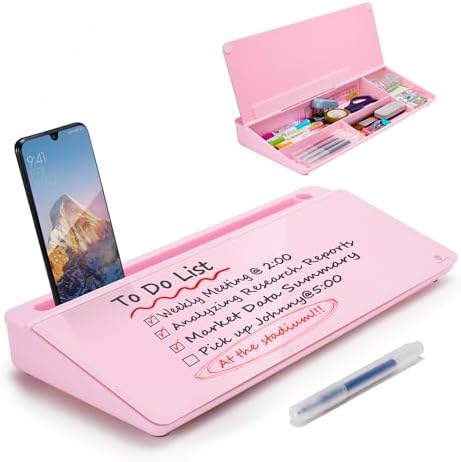 TSJ OFFICE Desktop Whiteboard Dry-Erase-Board - Computer Keyboard Stand White Board Surface Pad with Drawer, Desk Organizers with Accessories for Office, Home, School Supplies - Complete Pink by TSJOFFICE-WipeCleanThinkGreenWorkSmart