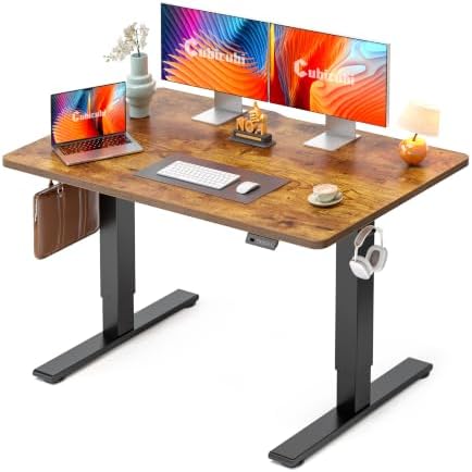 CubiCubi Electric Height Adjustable Standing Desk 48x30 Inch, Rustic Brown by CubiCubi