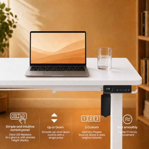 Electric Standing Desk, 32" x 24" Adjustable Height Sit Stand Desk, Small Space Workstation, Compact Computer Desk for Home Office, Stable Steel Frame (White) - Image 6