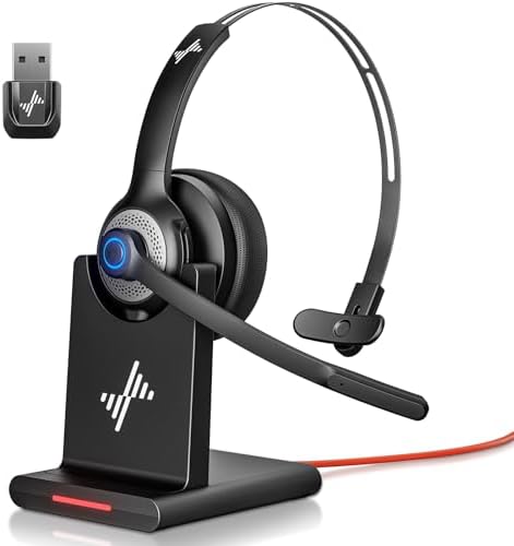 Bluetooth Wireless Headset with Mic for Work, Bluetooth 5.2, Advanced Noise Reduction Microphone, Clear Calls - Comfortable On-Ear Headphones, Applicable to PC, Laptop, Phone, Android, Zoom, Office by JIAMQISHI