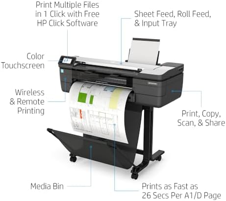 HP DesignJet T830 Large Format Multifunction Wireless Plotter Printer - 24", with Mobile Printing (F9A28D) - Image 2
